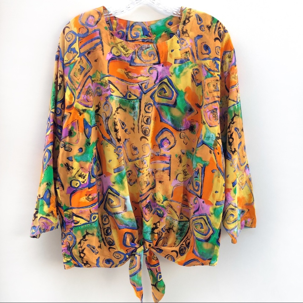 80’s 90’s Vintage Colorful Abstract Print Blouse